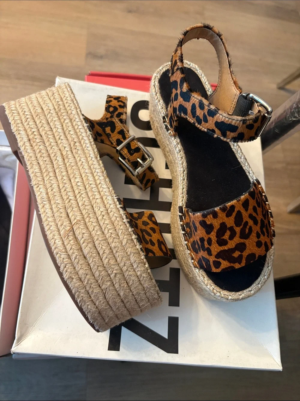 SCHUTZ Leopard Print Espadrille Sandals in Tan and Black 83